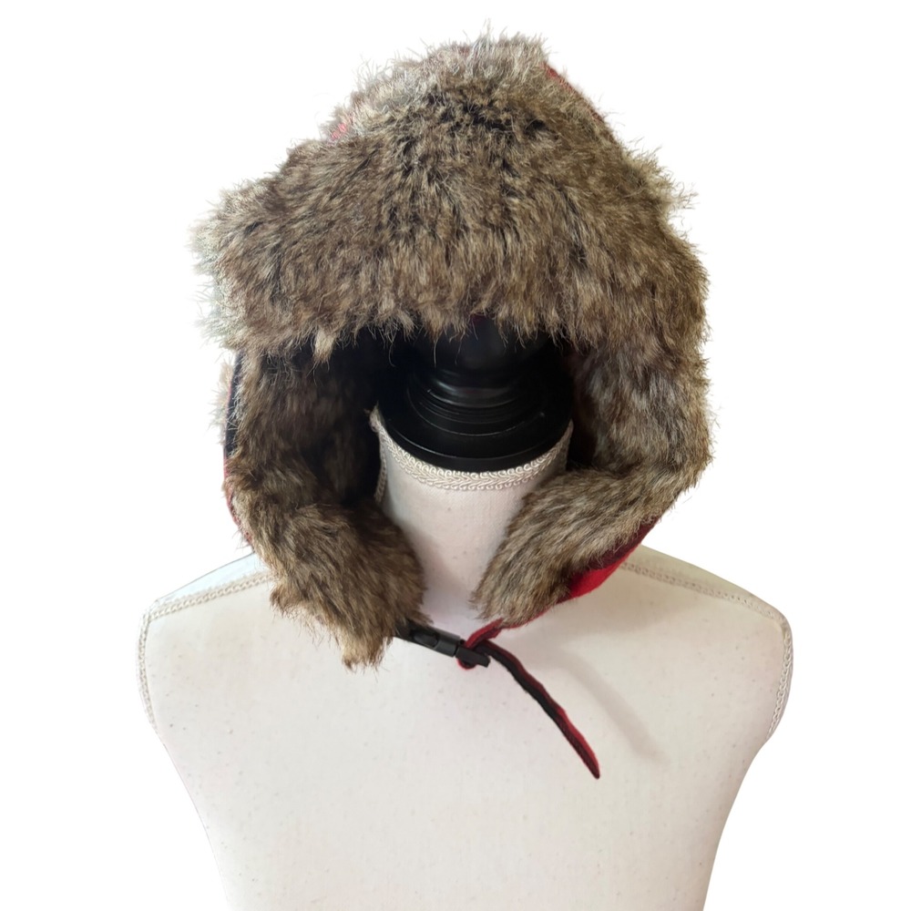 RedHead Buffalo Plaid Trapper Hat Red Black Faux Fur Flap Hunting Winter L/XL - Picture 10 of 11